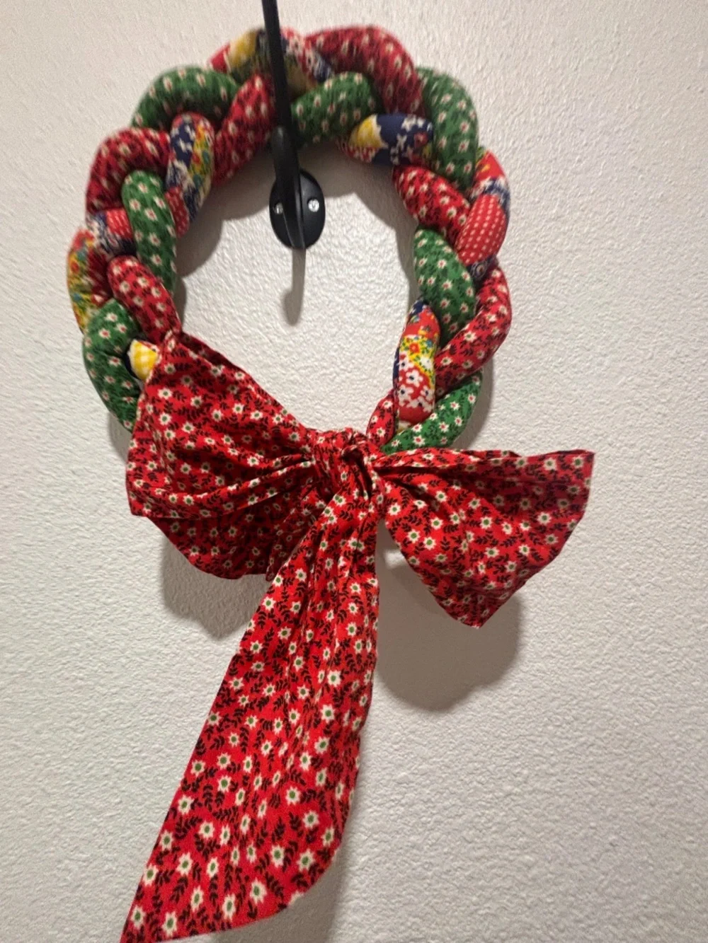 Set of Vintage Large Handmade Quilted Braided Rope Hanging Wreaths w/bow Holiday